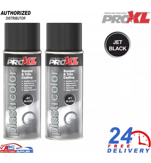 2x PROXL Pro Plasticolor Bumper Trim Paint Aerosol 400ML - Jet Black PC5JB